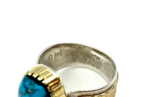 Morenci Turquoise Ring in Sterling Silver & 14K Gold