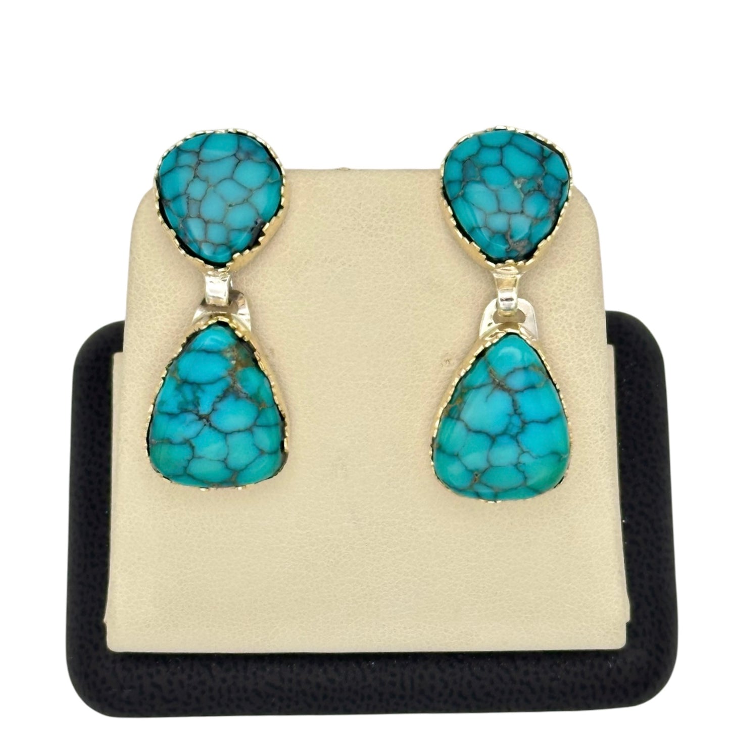 Lone Mountain Turquoise Earrings in Sterling Silver & 14K Gold