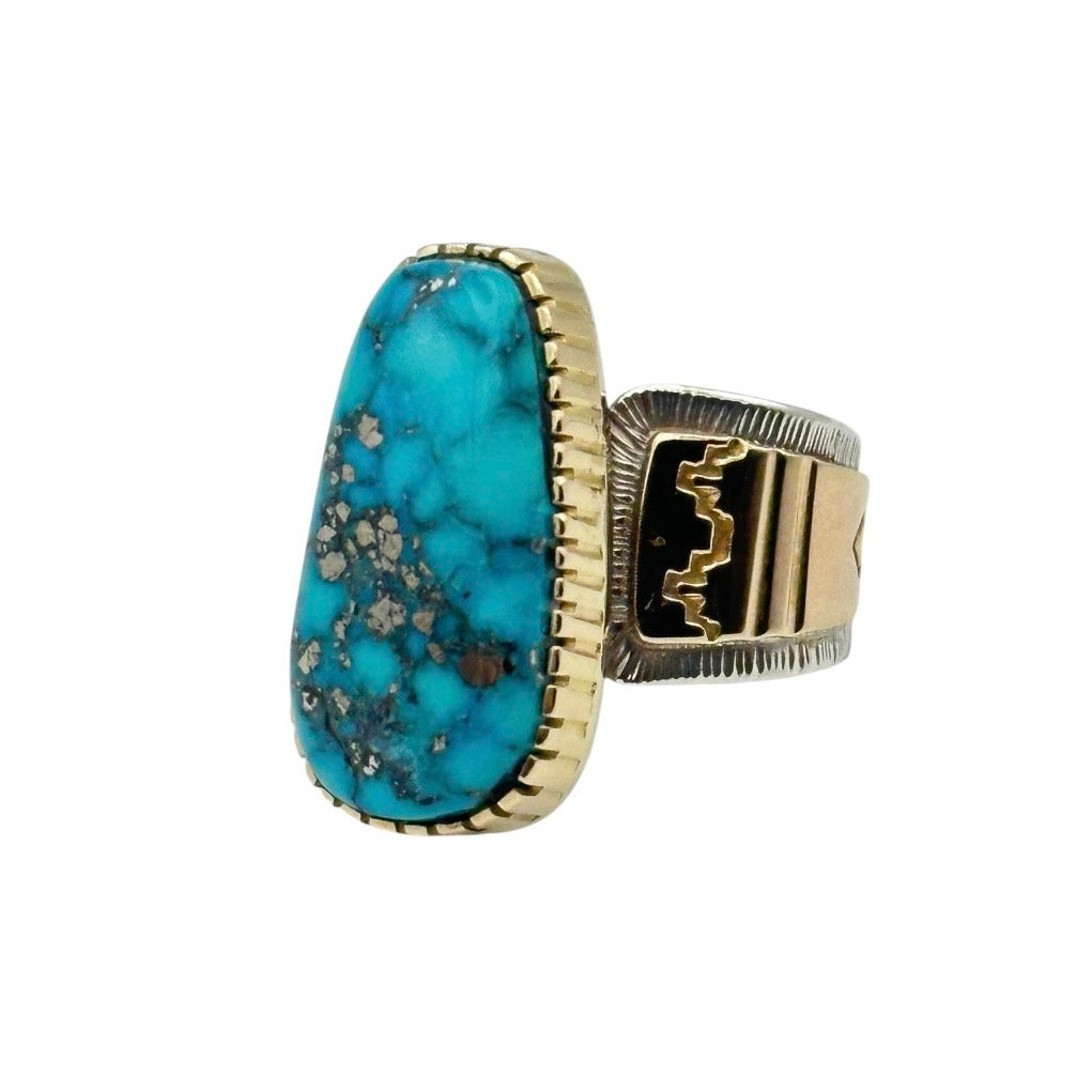 Morenci Turquoise Ring in Sterling Silver & 14K Gold