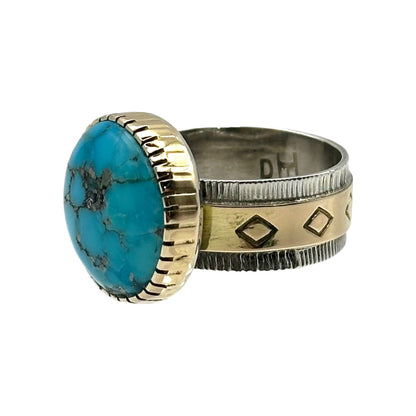 Morenci Turquoise Ring in Sterling Silver & 14K Gold