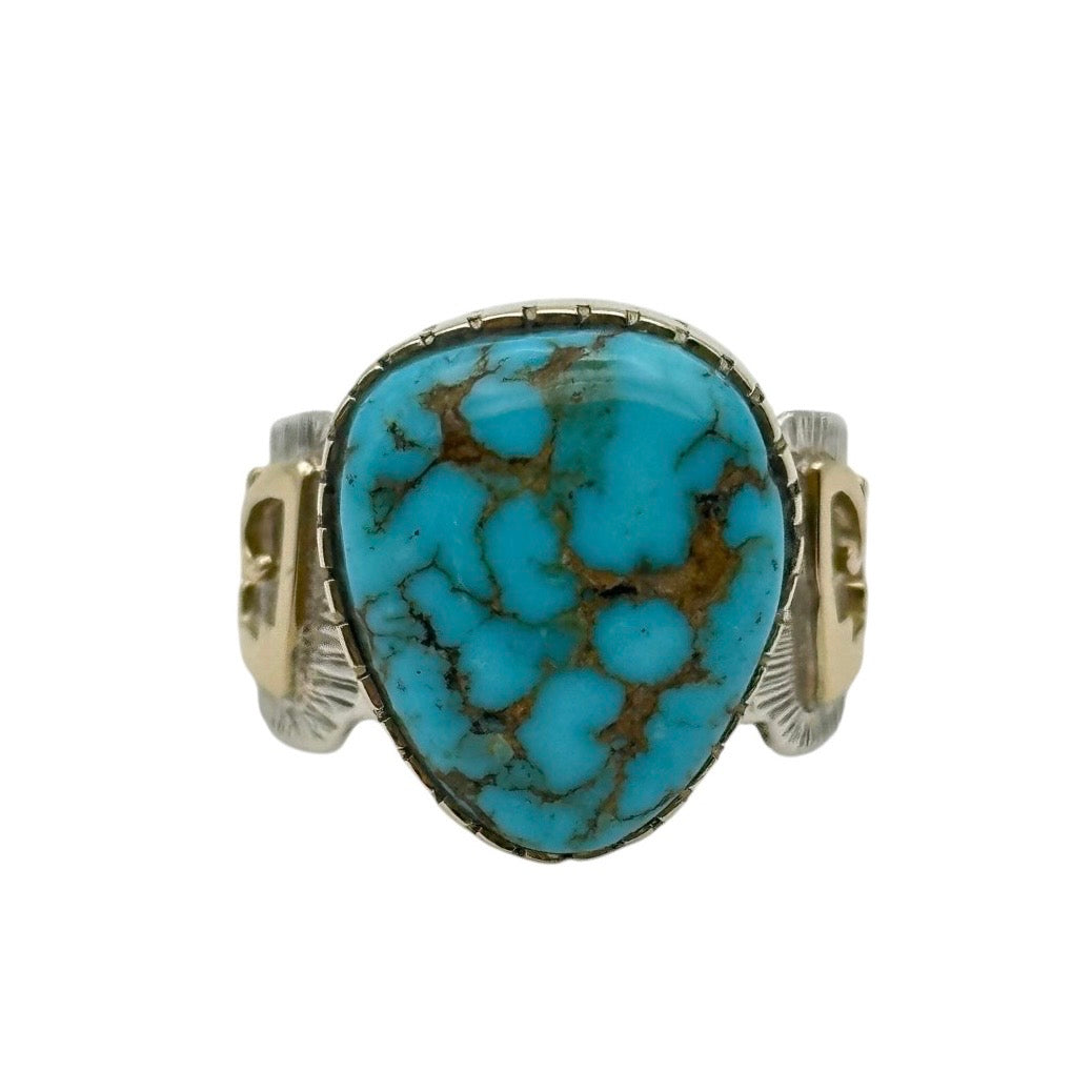 Lone Mountain Turquoise Ring in Sterling Silver & 14K Gold