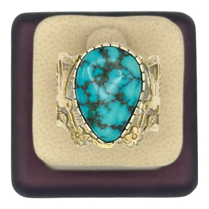 Lone Mountain Turquoise Hummingbird Ring in Sterling Silver & 14K Gold