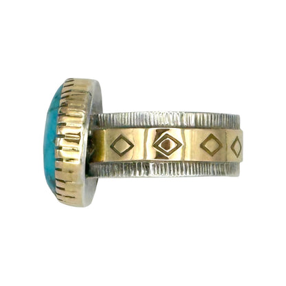 Morenci Turquoise Ring in Sterling Silver & 14K Gold