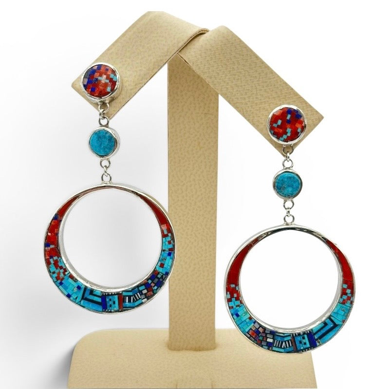 Navajo Rainbow Man Micro-Fine Inlay Earrings by Carl & Irene Clark