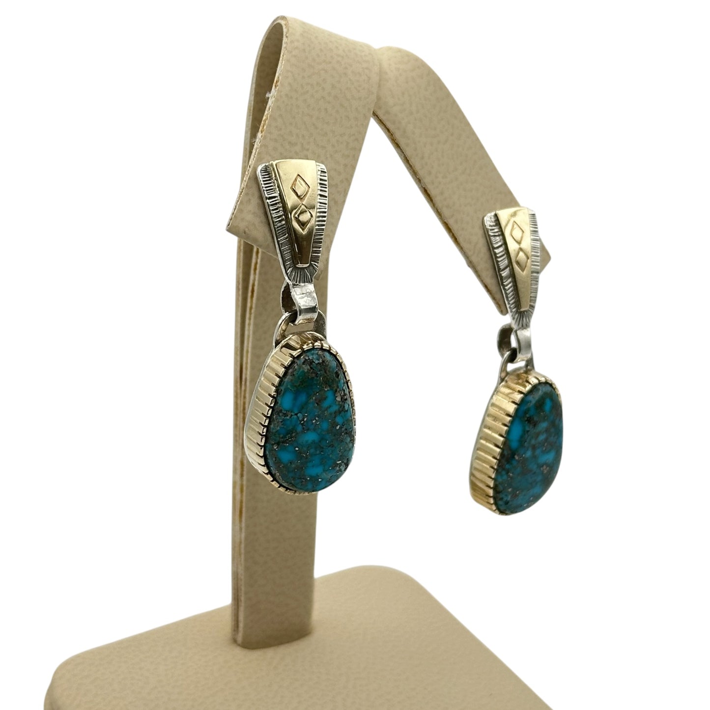 Morenci Turquoise Earrings in 14K Gold by Dina Huntinghorse
