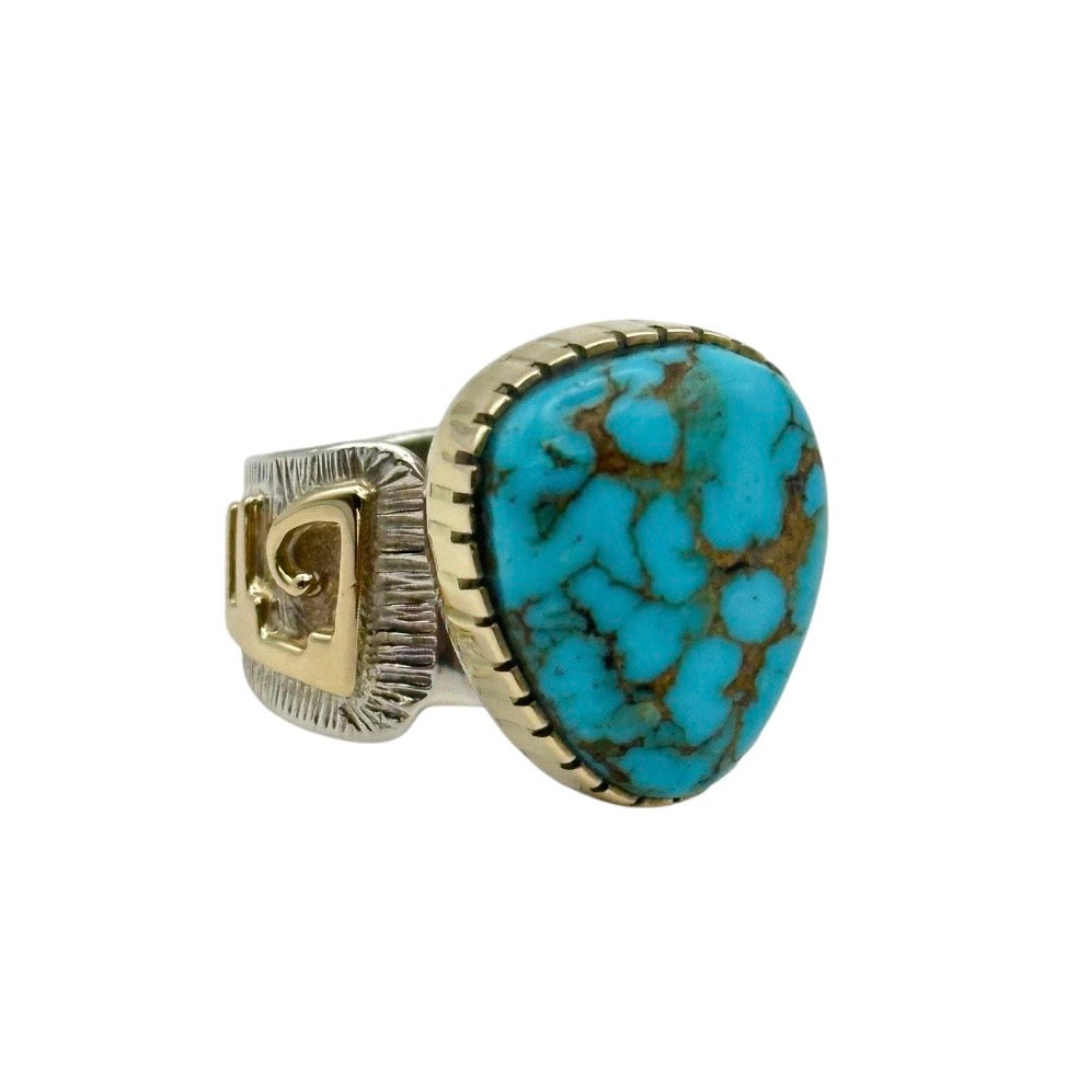 Lone Mountain Turquoise Ring in Sterling Silver & 14K Gold