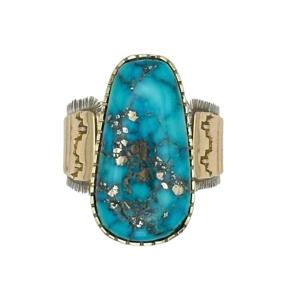Morenci Turquoise Ring in Sterling Silver & 14K Gold