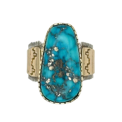 Morenci Turquoise Ring in Sterling Silver & 14K Gold