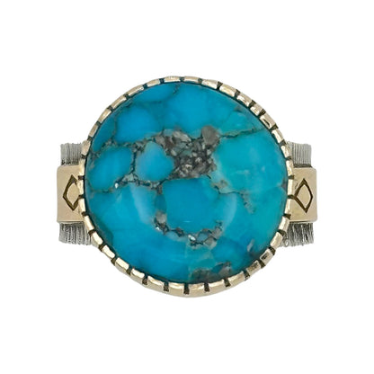 Morenci Turquoise Ring in Sterling Silver & 14K Gold