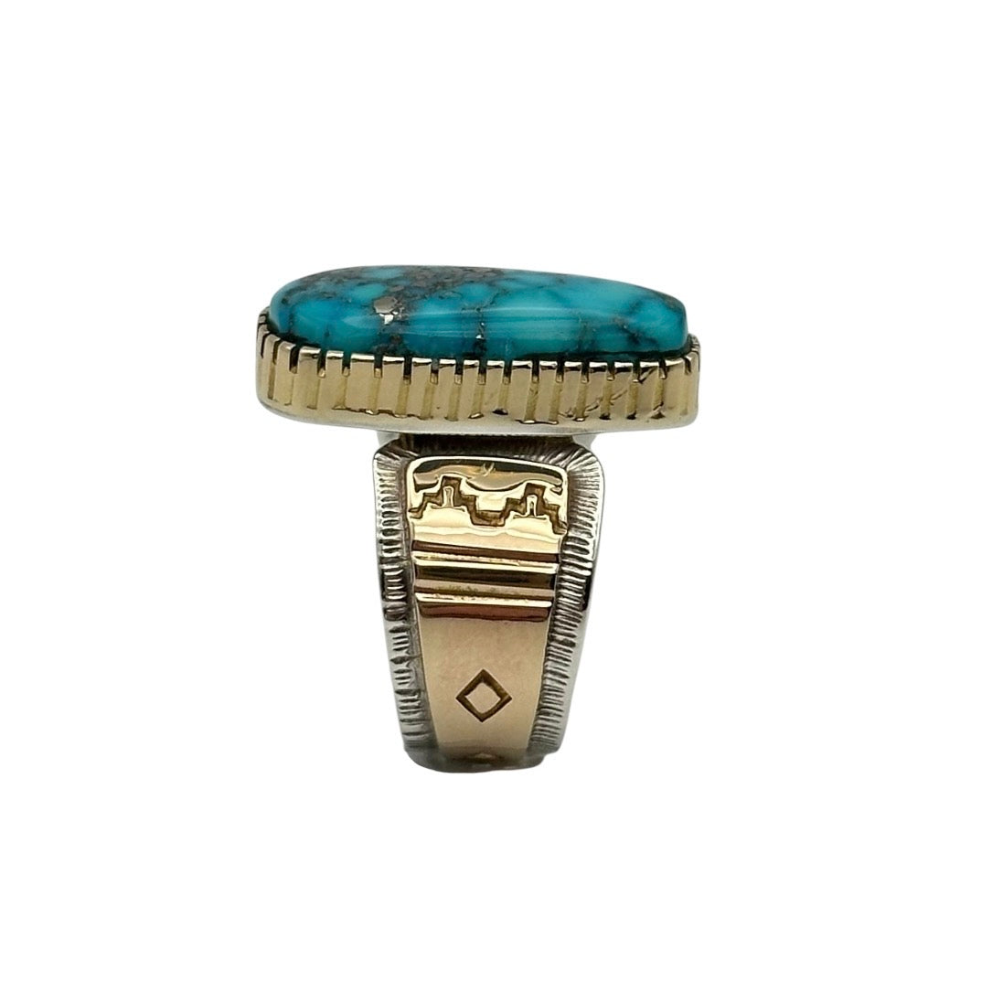Morenci Turquoise Ring in Sterling Silver & 14K Gold