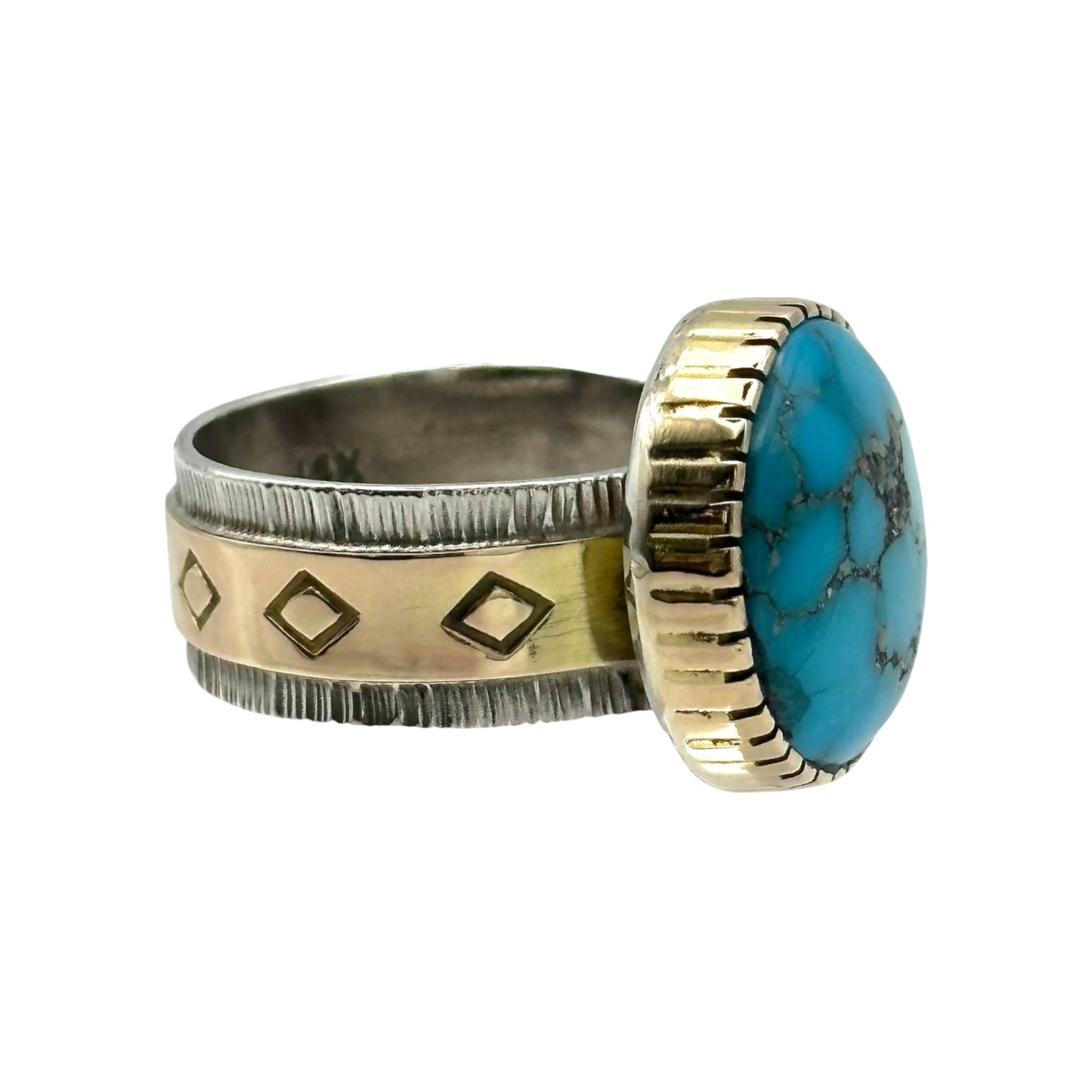 Morenci Turquoise Ring in Sterling Silver & 14K Gold