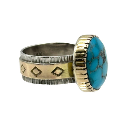 Morenci Turquoise Ring in Sterling Silver & 14K Gold