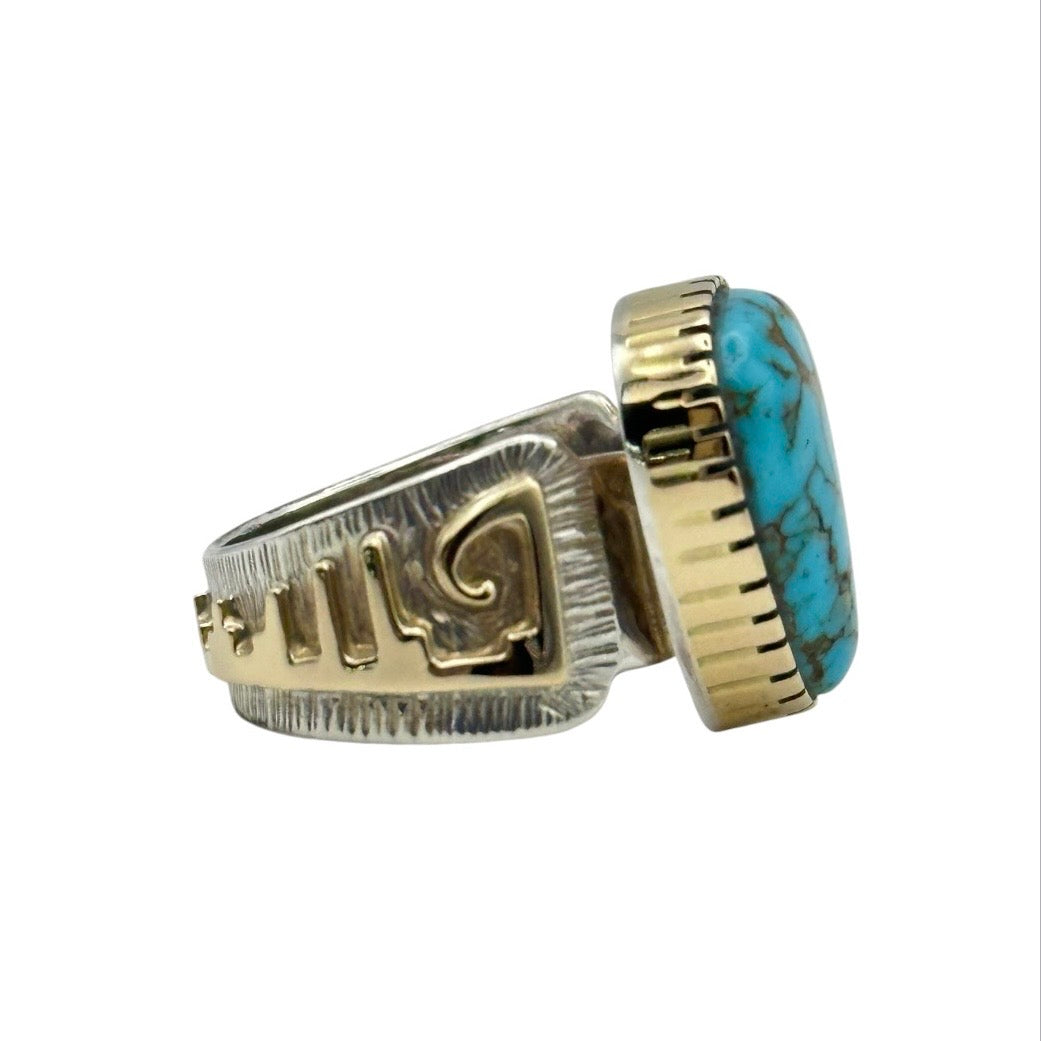 Lone Mountain Turquoise Ring in Sterling Silver & 14K Gold