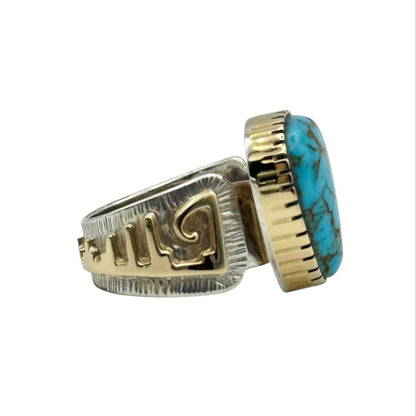 Lone Mountain Turquoise Ring in Sterling Silver & 14K Gold
