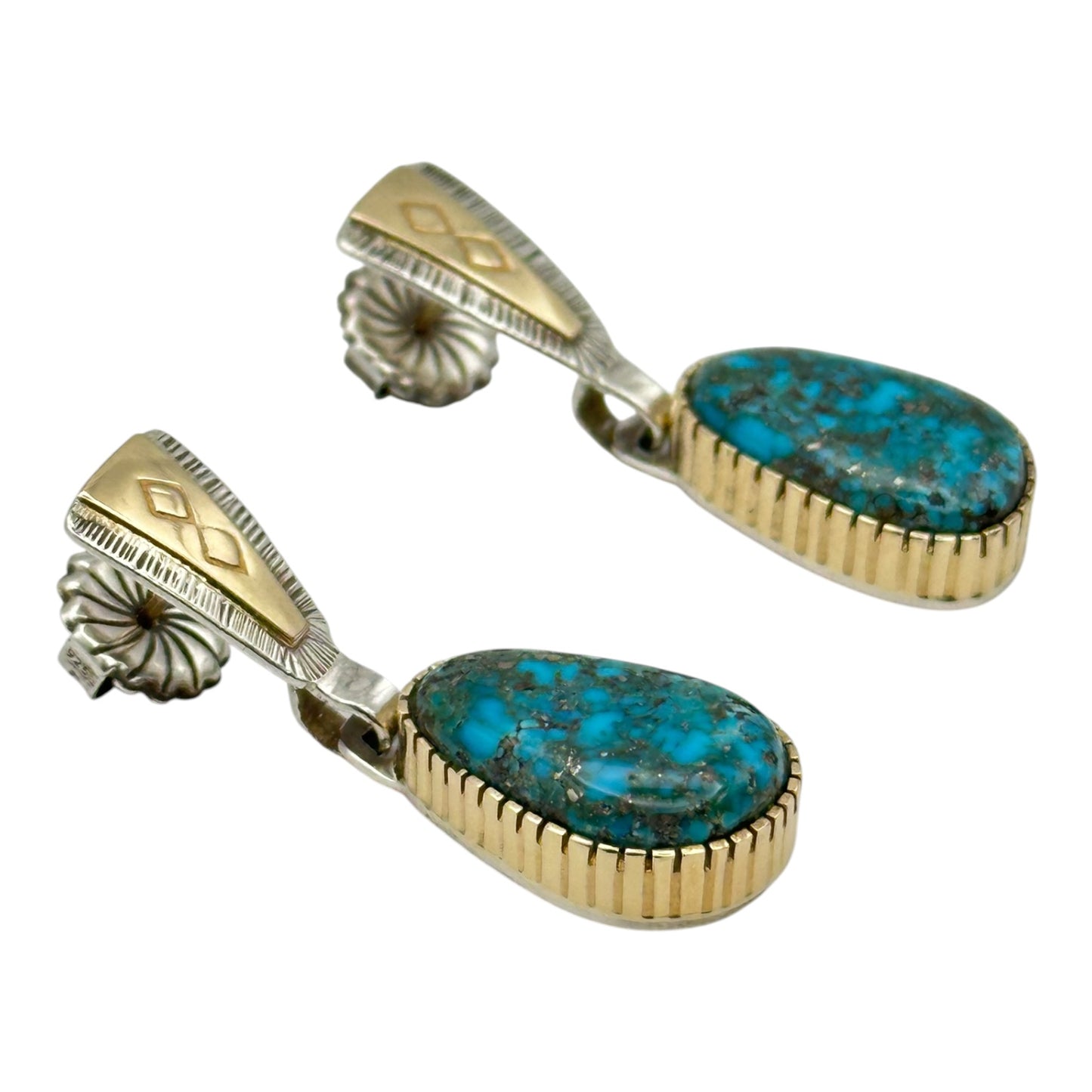 Morenci Turquoise Earrings in 14K Gold by Dina Huntinghorse