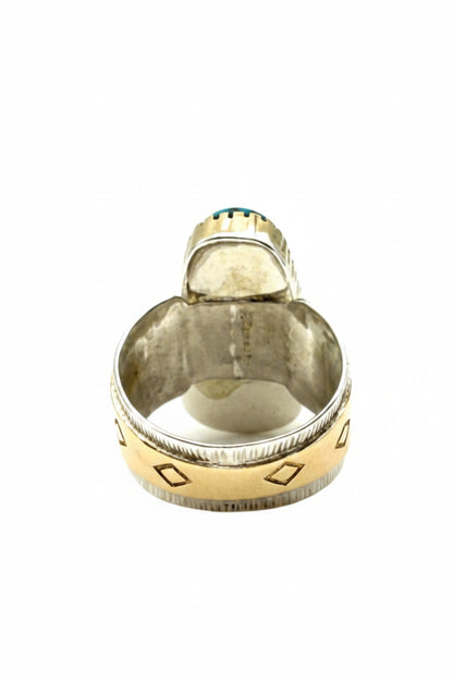 Morenci Turquoise Ring in Sterling Silver & 14K Gold