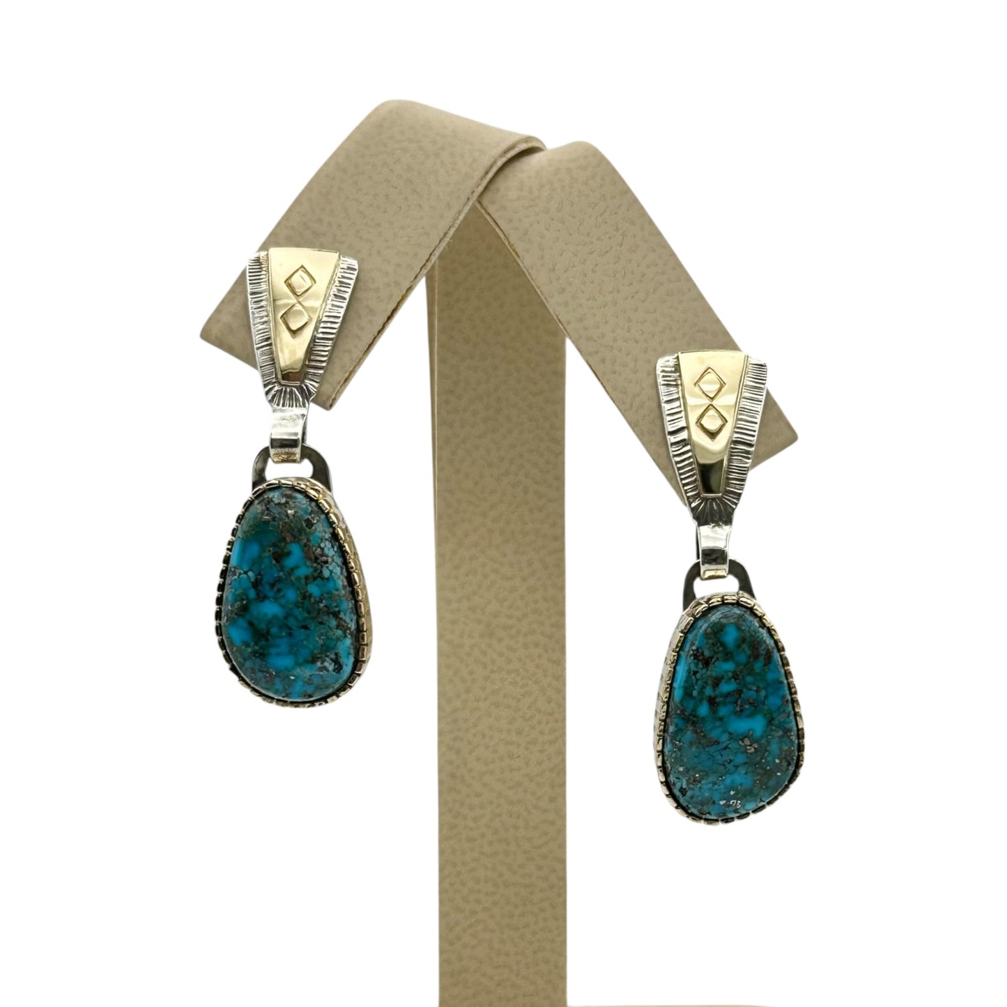 Morenci Turquoise Earrings in 14K Gold by Dina Huntinghorse