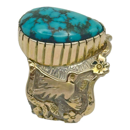Lone Mountain Turquoise Hummingbird Ring in Sterling Silver & 14K Gold
