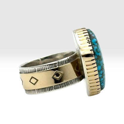 Kingman Turquoise Ring in Sterling Silver & 14K Gold
