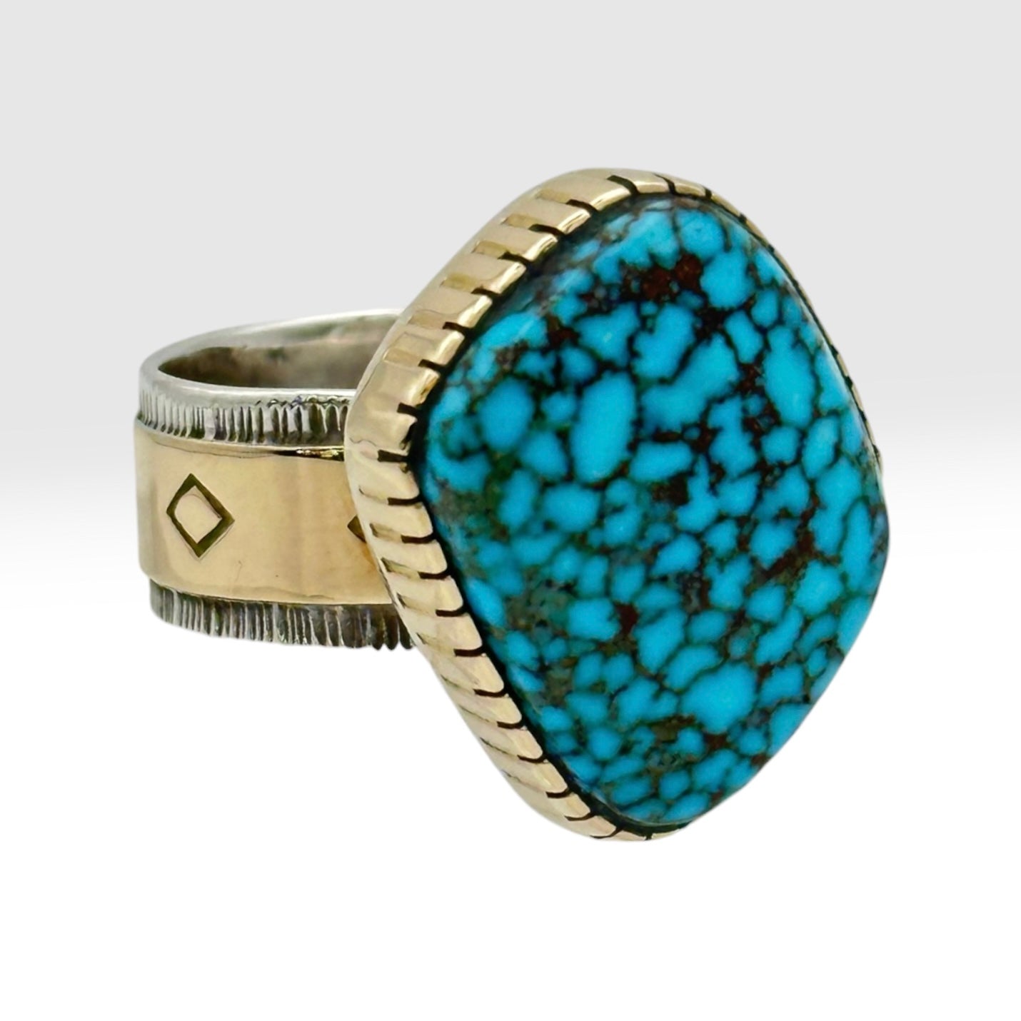 Kingman Turquoise Ring in Sterling Silver & 14K Gold