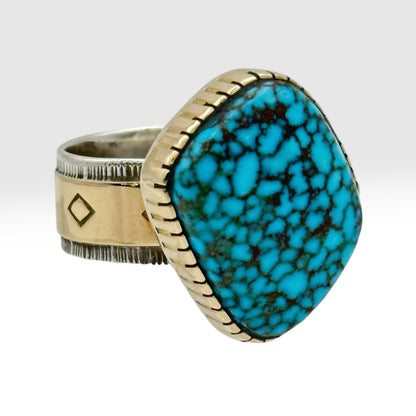 Kingman Turquoise Ring in Sterling Silver & 14K Gold