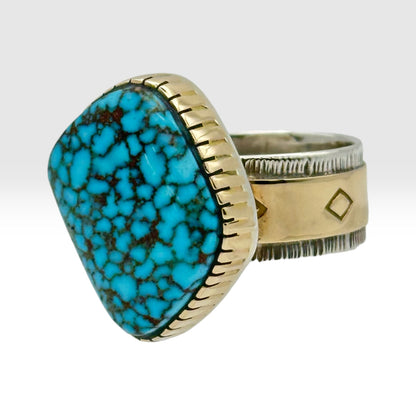 Kingman Turquoise Ring in Sterling Silver & 14K Gold