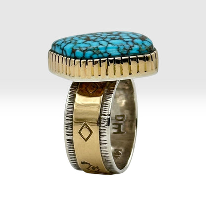 Kingman Turquoise Ring in Sterling Silver & 14K Gold