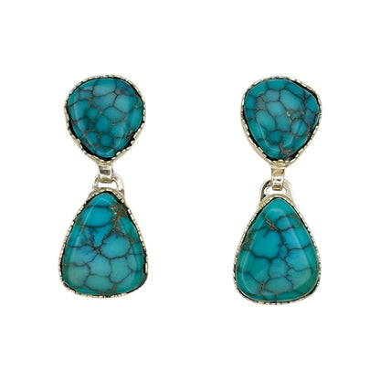 Lone Mountain Turquoise Earrings in Sterling Silver & 14K Gold