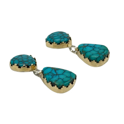 Lone Mountain Turquoise Earrings in Sterling Silver & 14K Gold