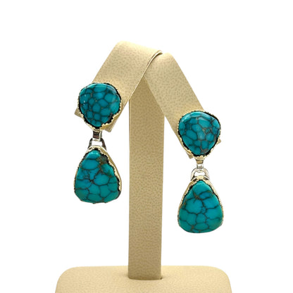 Lone Mountain Turquoise Earrings in Sterling Silver & 14K Gold