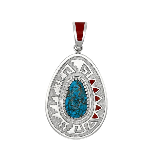 Turquoise & Red Coral Tufa- Cast Pendant by Michael Perry
