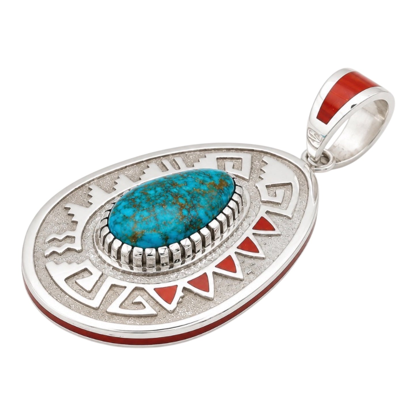 Turquoise & Red Coral Tufa- Cast Pendant by Michael Perry