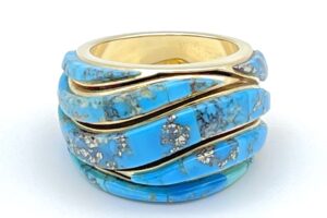 14K Gold Morenci Turquoise Wave Ring