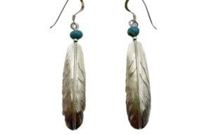 Large Turquoise Feather Earrings
