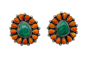 Turquoise and Spiny Oyster Shell Cluster Earrings